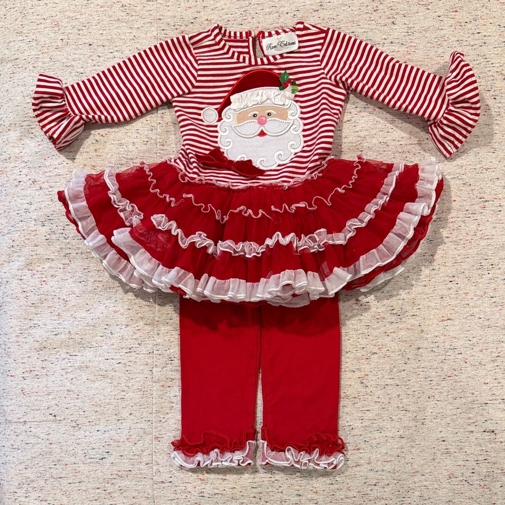 Rare Editions Red & White Santa Ruffle Tutu Legging Set